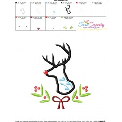 Red Nose Reindeer Silhouette-3 Applique Design Pattern-3