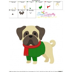 Christmas Pug Dog Embroidery Design Pattern-3