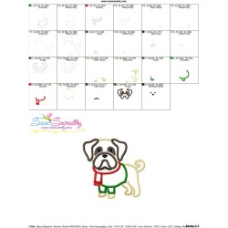 Christmas Pug Dog Applique Design Pattern-3
