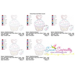 Valentine's Day Color Work Cupcake Embroidery Design Pattern-2