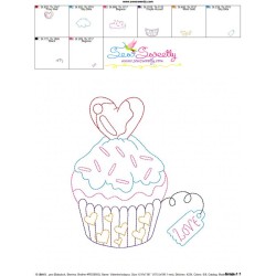 Valentine's Day Color Work Cupcake Embroidery Design Pattern-3