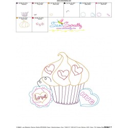 Valentine's Day Color Work Cupcake-2 Embroidery Design Pattern-3