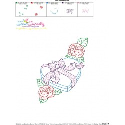 Valentine's Day Color Work- Heart Gift Roses Embroidery Design Pattern-3