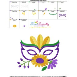 Mardi Gras Floral Mask-2 Applique Design Pattern-3