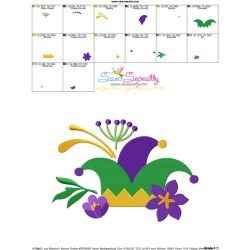 Mardi Gras Floral Jester Hat Embroidery Design Pattern-3