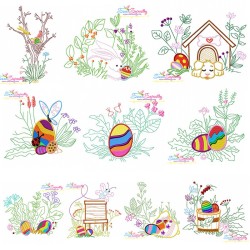 Easter Eggs Hidden In The Garden Embroidery Design Bundle-1