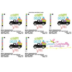 Happy Easter Y'all Truck Lettering Embroidery Design Pattern-2
