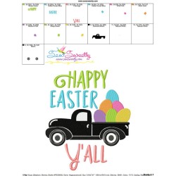 Happy Easter Y'all Truck Lettering Embroidery Design Pattern-3