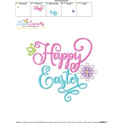 Happy Easter Flowers Lettering Embroidery Design Pattern-3