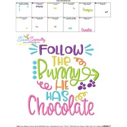 Follow The Bunny He Has Chocolate Lettering Embroidery Design Pattern-3