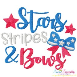 Stars Stripes And Bows Patriotic Lettering Embroidery Design Pattern-1