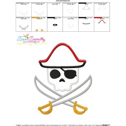 Pirate Character Skull Applique Design Pattern-3