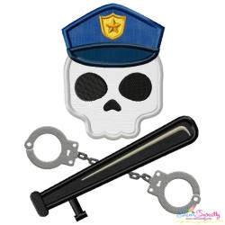 Cop Profession Skull Applique Design Pattern-1