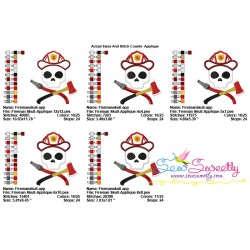 Fireman Profession Skull Applique Design Pattern-2