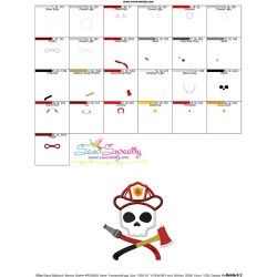 Fireman Profession Skull Applique Design Pattern-3