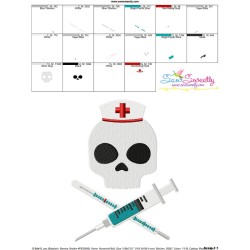 Nurse Profession Skull Embroidery Design Pattern-3