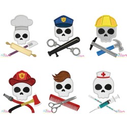 Skulls In Charge Profession Embroidery/Applique Design Bundle-1