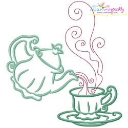 Color Satin Stitches Tea Time-8 Embroidery Design Pattern-1
