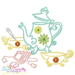 Color Satin Stitches Tea Time Embroidery Design Bundle-2