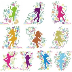 Spring Flowers Dancing Girls Embroidery Design Bundle-1
