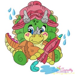 Rainy Baby Dinosaurs Embroidery Design Bundle-8