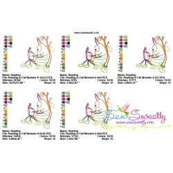 Reading in Fall Monster-8 Embroidery Design Pattern-2