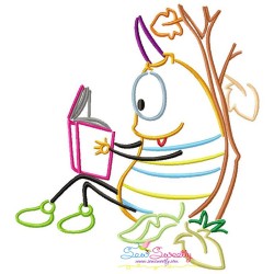 Reading in Fall Monster-8 Embroidery Design Pattern-1