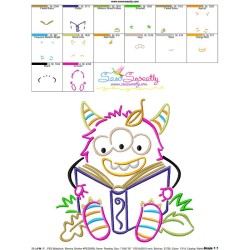 Reading in Fall Monster-7 Embroidery Design Pattern-3