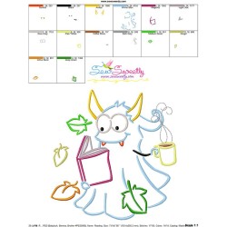 Reading in Fall Monster-5 Embroidery Design Pattern-3