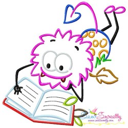 Reading in Fall Monster-2 Embroidery Design Pattern-1