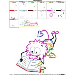 Reading in Fall Monster-2 Embroidery Design Pattern-3