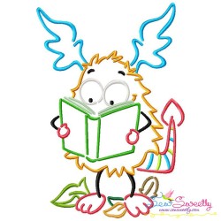 Reading in Fall Monsters Embroidery Design Bundle-5