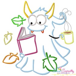 Reading in Fall Monsters Embroidery Design Bundle-3