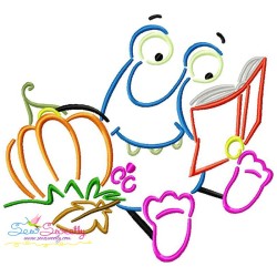 Reading in Fall Monsters Embroidery Design Bundle-11