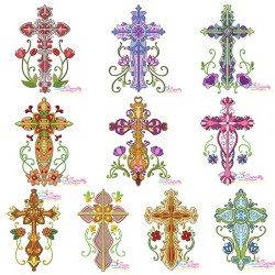 Floral Crosses Machine Embroidery Design Bundle-1