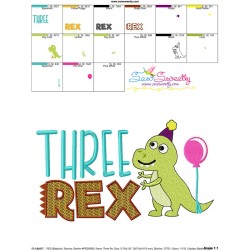 Three Rex Dino 3rd Birthday Embroidery Design Pattern-3
