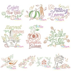 Fall/Autumn Bean/Vintage Stitch Embroidery Design Bundle-1