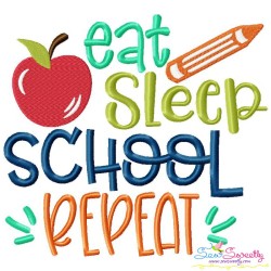 Eat Sleep School Repeat Machine Embroidery Design Pattern-1
