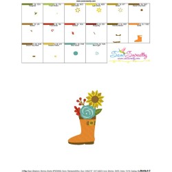 Rain Boot With Fall Flowers Embroidery Design Pattern-3