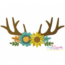 Antlers With Flowers Machine Embroidery Design Pattern-1