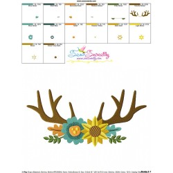 Antlers With Flowers Machine Embroidery Design Pattern-3