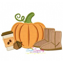 Pumpkin Boots Coffee Applique Design Pattern-1