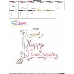 Color Work Happy Thanksgiving Bean/Vintage Stitch Machine Embroidery Design Pattern-3