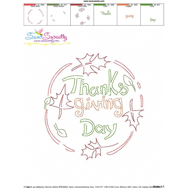 Color Work Thanksgiving Day Bean/Vintage Stitch Machine Embroidery Design Pattern-3