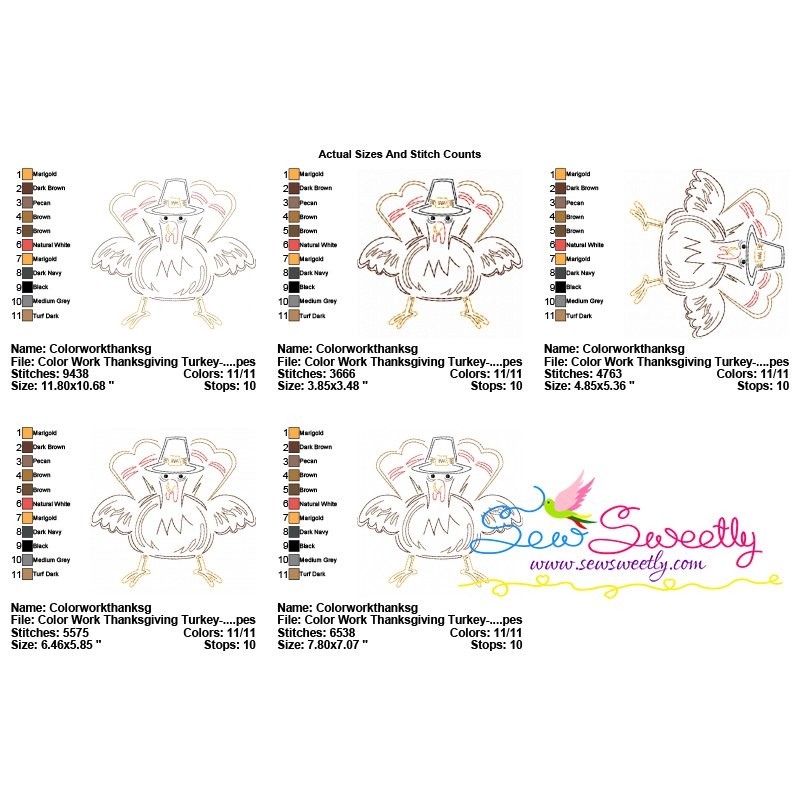 Color Work Thanksgiving Turkey Vintage Stitch Embroidery Design Pattern-2