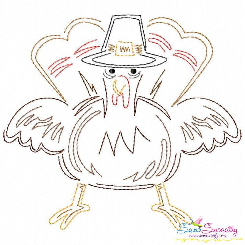 Color Work Thanksgiving Turkey Vintage Stitch Embroidery Design Pattern-1