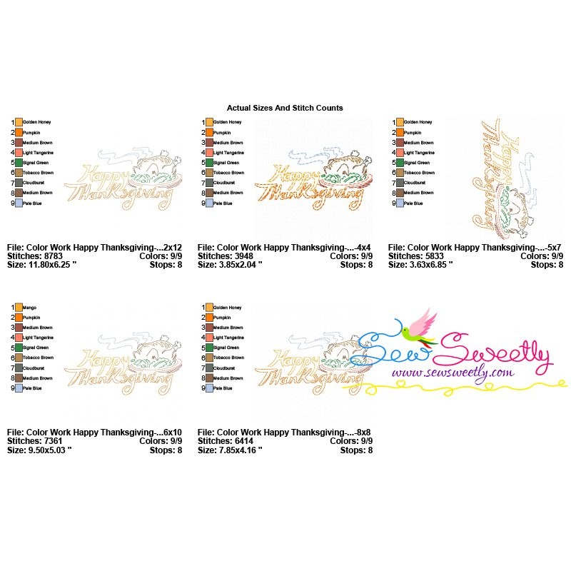 Color Work Happy Thanksgiving-2 Bean/Vintage Stitch Embroidery Design Pattern-2