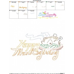Color Work Happy Thanksgiving-2 Bean/Vintage Stitch Embroidery Design Pattern-3