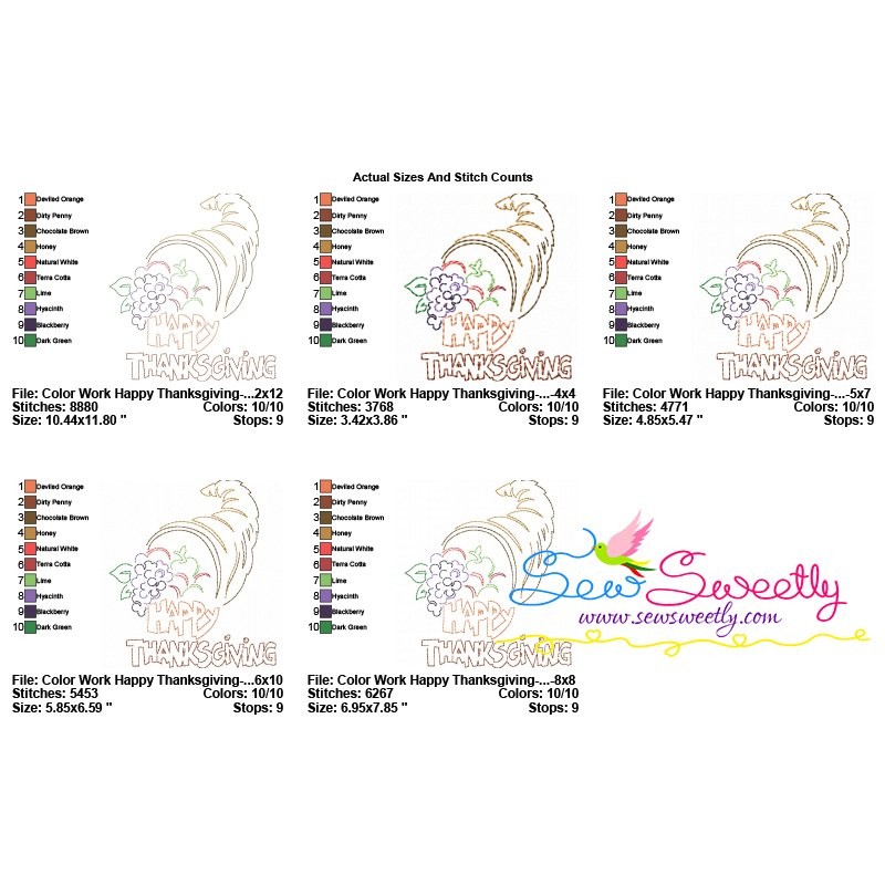 Color Work Happy Thanksgiving-3 Bean/Vintage Stitch Machine Embroidery Design Pattern-2