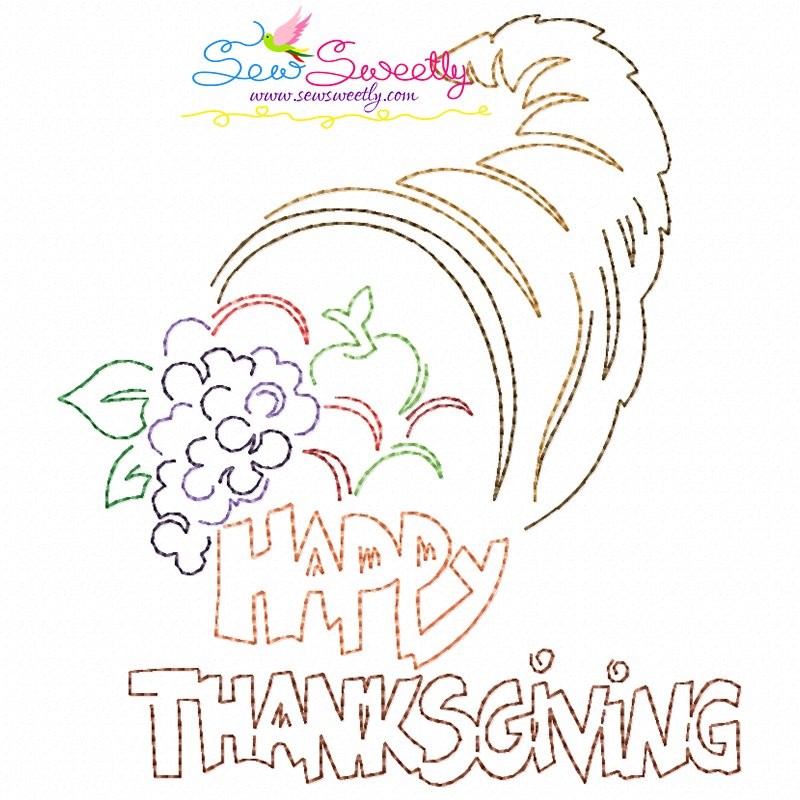 Color Work Happy Thanksgiving-3 Bean/Vintage Stitch Machine Embroidery Design Pattern-1